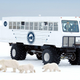 Polar bears in front of a tundra buggy.